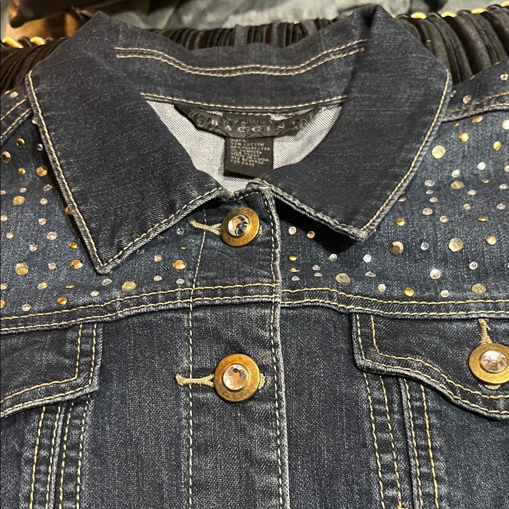 BACCINI - RHINESTONE STUDDED DENUIM JEAN JACKET (SZ.L)